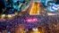 An aerial view shows people protesting as Israeli Prime Minister Benjamin Netanyahu's nationalist coalition government presses on with its contentious judicial overhaul, in Tel Aviv, Israel, March 18, 2023.