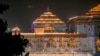 A temple dedicated to Lord Ram is lit up two days before its grand opening in Ayodhya, India, Jan. 20, 2024. 