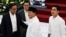 Indonesia's President-elect Prabowo Subianto and Vice President-elect Gibran Rakabuming Raka greet losing Presidential candidate Anies Baswedan and his running mate as the election commission officially announces the election winners, Jakarta, Apr. 24, 2024. 