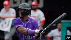 FILE - Grand Canyon's Homer Bush Jr. bats during the team's NCAA college baseball game against New Mexico on March 14, 2023, in Phoenix.