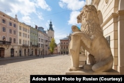 FILE - Sculpture of Lion near Lviv City Hall, Ukraine. April 17, 2020. (Adobe Stock Photo by Ruslan)