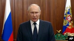 နိုင်ငံတော်မိန့်ခွန်းပြောနေတဲ့ ရုရှားသမ္မတ Vladimir Putin၊ ဂျွန် ၂၆၊ ၂၀၂၃