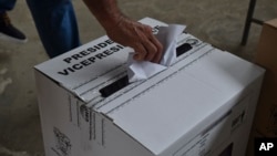 FILE - A voter casts his ballot in Canuto, Ecuador, Aug. 20, 2023. 