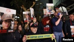 Protesters gather in Tel Aviv, Israel, on Dec. 15, 2023, following an announcement by Israel's military that soldiers had mistakenly killed three Israeli hostages being held in Gaza by Palestinian Islamist group Hamas.