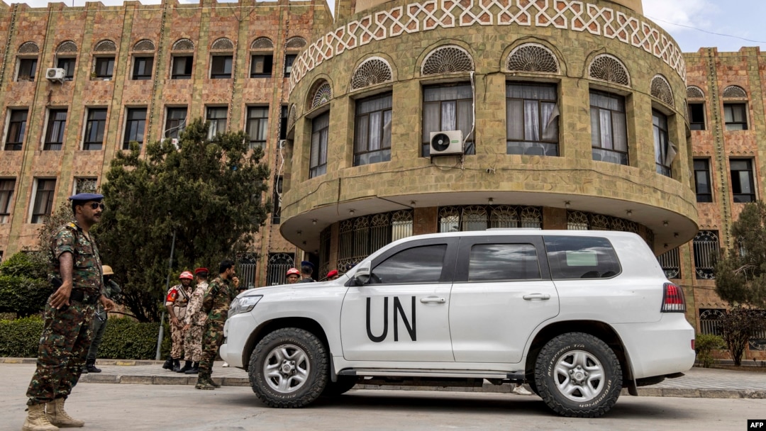FILE - A United Nations vehicle is seen in Yemen, Feb. 12, 2024. International aid workers — including nine U.N. employees — were abducted by Houthi rebels during raids in four Yemeni cities on June 6, 2024, according to reports.