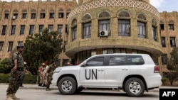 FILE - A United Nations vehicle is seen in Yemen, Feb. 12, 2024. International aid workers — including nine U.N. employees — were abducted by Houthi rebels during raids in four Yemeni cities on June 6, 2024, according to reports.