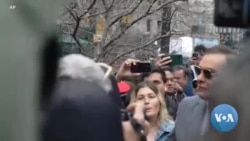 Rep. Santos Arrives Outside Courthouse to Support Trump