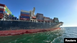 The Hong Kong-flagged container ship Joseph Schulte leaves port, amid Russia's attack on Ukraine, in Odesa, Ukraine, in this handout picture released Aug. 16, 2023. (Ukrainian Deputy Prime Minister Oleksandr Kubrakov via Facebook/Reuters)