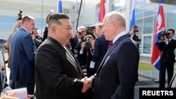 FILE - North Korean leader Kim Jong Un meets Russia's President Vladimir Putin at the Vostochny Cosmodrome in the Amur region in Russia's Far East, Sept. 13, 2023, in this image released by North Korea's Central News Agency.