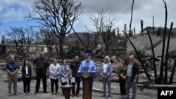 2023年8月21日，美国总统乔·拜登在访问夏威夷拉海纳被野火摧毁的地区时发表讲话。