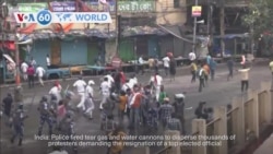 VOA60 World - Indian police fire tear gas, water cannons at rally against rape, killing of trainee doctor