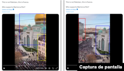 Fragmentos del clip viralizado en redes. Los edificios colindantes a la Mezquita Catedral aparecen resaltados.