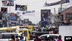 Election campaign banners are pictured in the popular Ndjili neighborhood in Kinshasa, DR Congo, on Dec. 15, 2023. 
