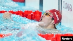 Perenang asal China Zhanle Pan seusai menyelsaikan perlombaan di nomor gaya bebas 100 meter putra dalam ajang Olimpiade Paris di Paris La Défense Arena, pada 31 Juli 2024. (Foto: Grace Hollars-USA TODAY Sports via Reuters)