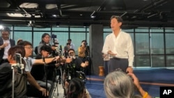 Former leader of Move Forward party Pita Limjaroenrat talks to reporters during a news conference at the party's office in Bangkok, Thailand, June 9, 2024.