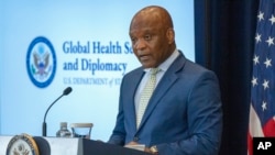 Ambassador-at-Large John Nkengasong, new head of the Bureau of Global Health Security and Diplomacy at the State Department, speaks during the launch of the new bureau, at the State Department in Washington, Aug. 1, 2023. 