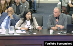 A representative of nail salon industry (center) speaks during a session of the Kentucky General Assembly's Legislative Research Commission on September 26, 2023. (YouTube Screenshot)