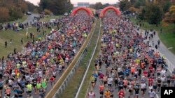 Runners start the 48th Marine Corps Marathon, in Arlington, Virginia.