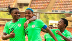 'Yan wasan Super Falcons suna murnar zura kwallo (Hoto: Facebook/Super Falcons)