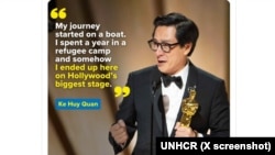 Câu chuyện tị nạn của Ke Huy Quan được Cao ủy LHQ về người tị nạn vinh danh nhưng không được Việt Nam nhắc tới sau khi nam diễn viên sinh ra ở Việt Nam giành tượng vàng Oscar.