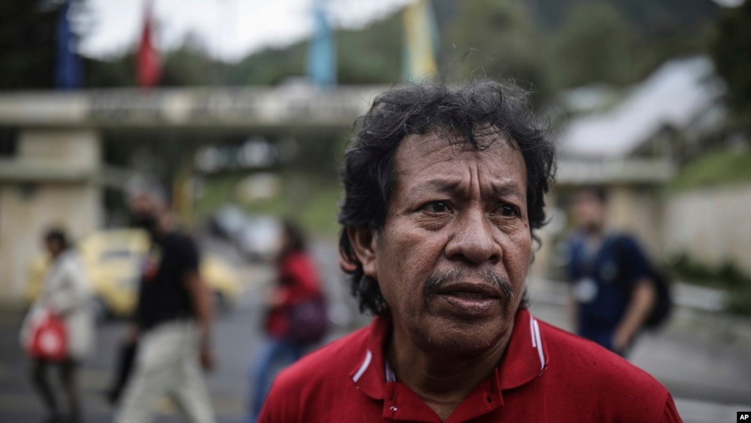 Henry Guerrero, one of the rescuers of the four indigenous children who survived an Amazon plane crash, then braved the jungle for 40 days, speaks near the military hospital where the children are receiving medical care, Bogota, Colombia, June 11, 2023. 