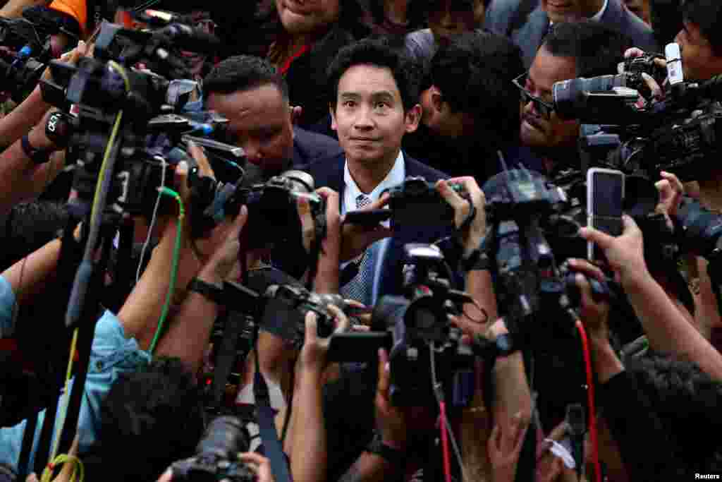 Former Move Forward party leader Pita Limjaroenrat arrives at the party headquarters after Thailand&#39;s Constitutional Court delivered its verdict on a case seeking the dissolution of the opposition group over its call for lese-majeste reform, in Bangkok, Thailand.