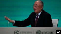 Xie Zhenhua, China's special envoy for climate, speaks during a news conference at the COP28 U.N. Climate Summit, Dec. 13, 2023, in Dubai, United Arab Emirates.