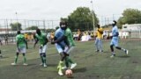 FILE- Kator FC and Juba Boyz playing in Blind Football's final competition at Dr. Biar Sport Complex, Juba, June 27, 2023.