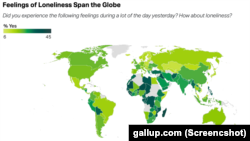 Mapa mjerenja usamljenosti u svijetu u 2024.