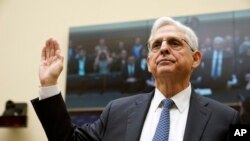 Attorney General Merrick Garland is sworn in at the start of a House Judiciary Committee hearing on Capitol Hill in Washington, Sept. 20, 2023.