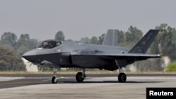 A US Air Force F-35 fighter jet taxis during the Aero India 2023 air show at Yelahanka air base in Bengaluru, India, Feb. 13, 2023.