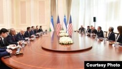 Bakhtiyor Saidov, acting foreign minister of Uzbekistan, holds talks with visiting U.S. Secretary of State Antony Blinken in Tashkent, Uzbekistan, March 1, 2023 (Uzbekistan MFA)