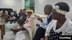 Former Zambian President Edgar Lungu with his wife Esther Lungu ( in headscarf) at their home on Saturday when Patriotic Front (PF) senior leaders paid a courtesy call on him to show solidarity. (courtesy of PF media team)