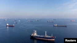 Komercijalni brodovi, uključujući brodove koji su dio ugovora o crnomorskom žitu, čekaju da prođu Bosforski moreuz od obala Jenikapija tokom maglovitog jutra u Istanbulu, Turska, 31. oktobra 2022. REUTERS/Umit Bektas TPX SLIKE DANA
