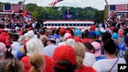 Republican presidential nominee former President Donald Trump speaks during a campaign rally at North Carolina Aviation Museum, in Asheboro, North Carolina, Aug. 21, 2024.