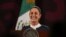 President-elect Claudia Sheinbaum smiles during a press conference at the National Palace in Mexico City, June 10, 2024.