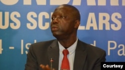Malick Ceesay, the head of the Pakistan-based liaison office for the U.N. Assistance Mission in Afghanistan (UNAMA), addresses seminar in Islamabad on June 11, 2024 (courtesy CRSS)