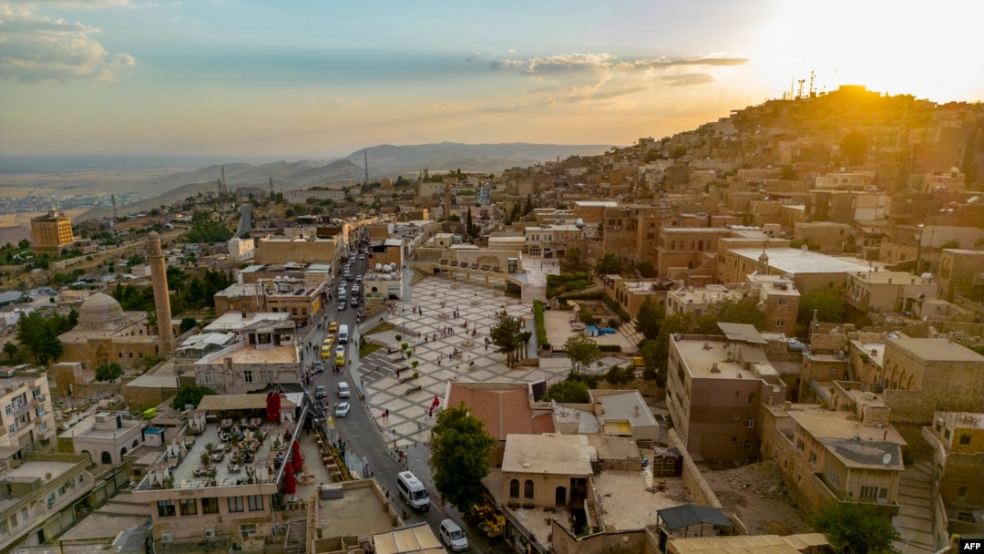 Aaerial general view of the old Midyat town in Mardin province, southeastern Turkey, July 1, 2024. Archaeologists stumbled upon the city-under-a-city 'almost by chance' after an excavation of house cellars led to the discovery of a vast cave system.