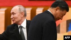 中国领导人习近平和俄罗斯总统普京在北京人大会堂出席一带一路论坛开幕式 (2023年10月18日)