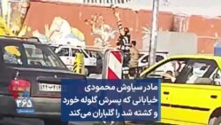مادر سیاوش محمودی خیابانی که پسرش گلوله خورد و کشته شد را گلباران می‌کند