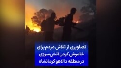 تصاویری از تلاش مردم برای خاموش کردن آتش‌سوزی در منطقه دالاهو کرمانشاه