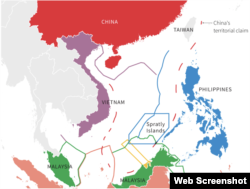 Klaim teritorial beberapa negara yang tumpang tindih atas Laut China Selatan