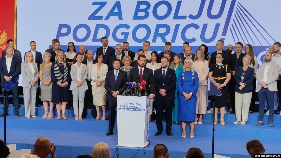 Predsednik Crne Gore Jakov Milatović prilikom predstavljanja liste za lokalne izbore u Podgorici, 27. avgust 2024. (VOA)