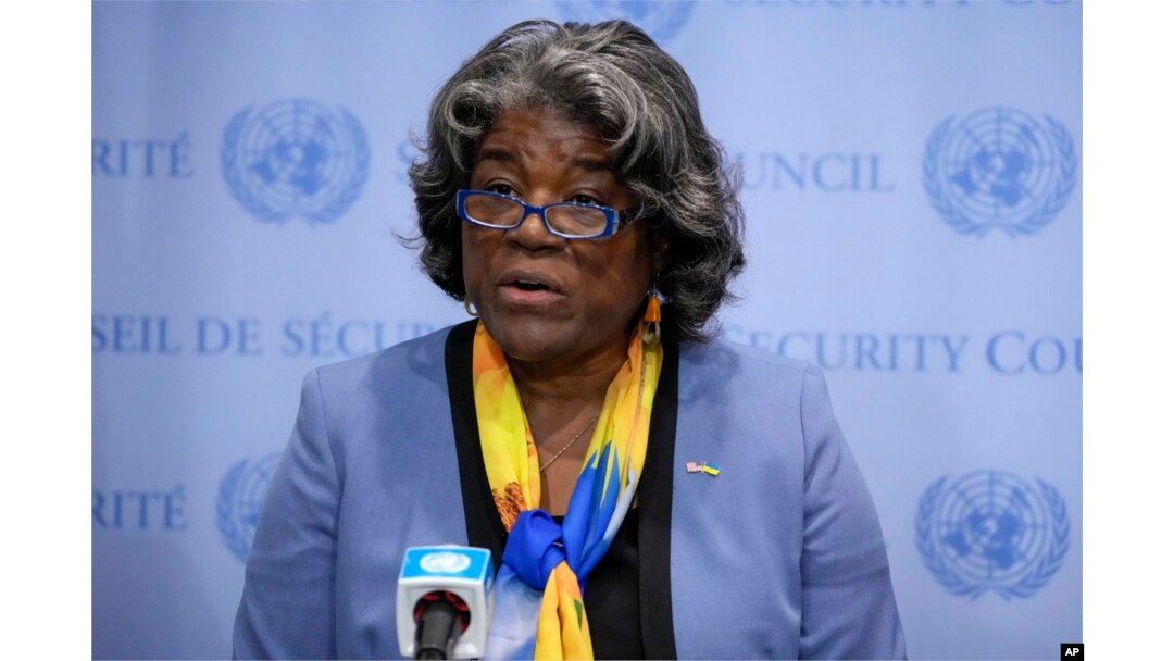 Linda Thomas-Greenfield, američka ambasadorica pri Ujedinjenim nacijama, govori u sjedištu Ujedinjenih naroda, 24. avgusta 2023.