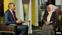 Somali Prime Minister Hamza Abdi Barre is interviewed by VOA's Asha Ibrahim Aden, Sept. 21, 2023, in New York.