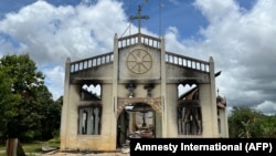 (FILE) A Christian church destroyed after being landmined and burned down by the Myanmar military.