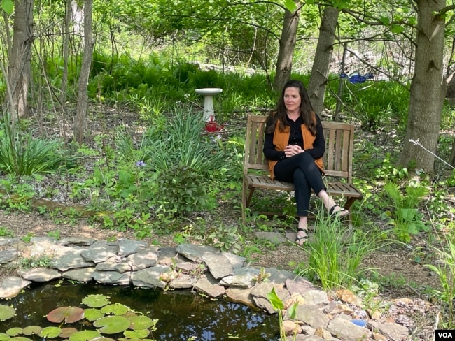 Nancy Lawson in her backyard, where she grows native plants, Sykesville, Maryland, May 10, 2023.