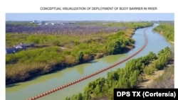 Visualización conceptual de la barrera flotante compuesta de boyas que, según anunció el gobernador de Texas, será instalada en el Río Grande para evitar el paso de migrantes.