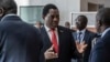 FILE - Zambian President Hakainde Hichilema, center, is pictured in Addis Ababa, Ethiopia, Feb. 19, 2023. He had said prior to recent arrests of 18 Finance Ministry officials that corruption probes "must be conducted without any interference," his Cabinet secretary said.