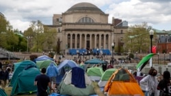 Students and other protesters are in a tent camp on the campus of Columbia University in New York on Wednesday, April 24, 2024. Students are demanding that colleges end investments supporting Israel's war in Gaza. (AP Photo/Ted Shaffrey)